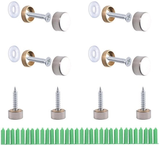 Set di viti a specchio 20 pezzi - Decorativo gancio - Ottone - Resistente alla corrosione - Diametro 10 mm - Capsule nere - Fissaggio specchio