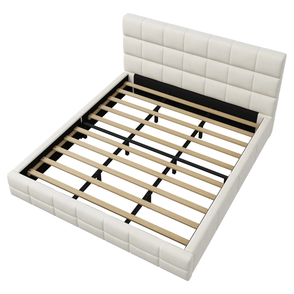 LETTO imbottito 180x200 cm in velluto beige