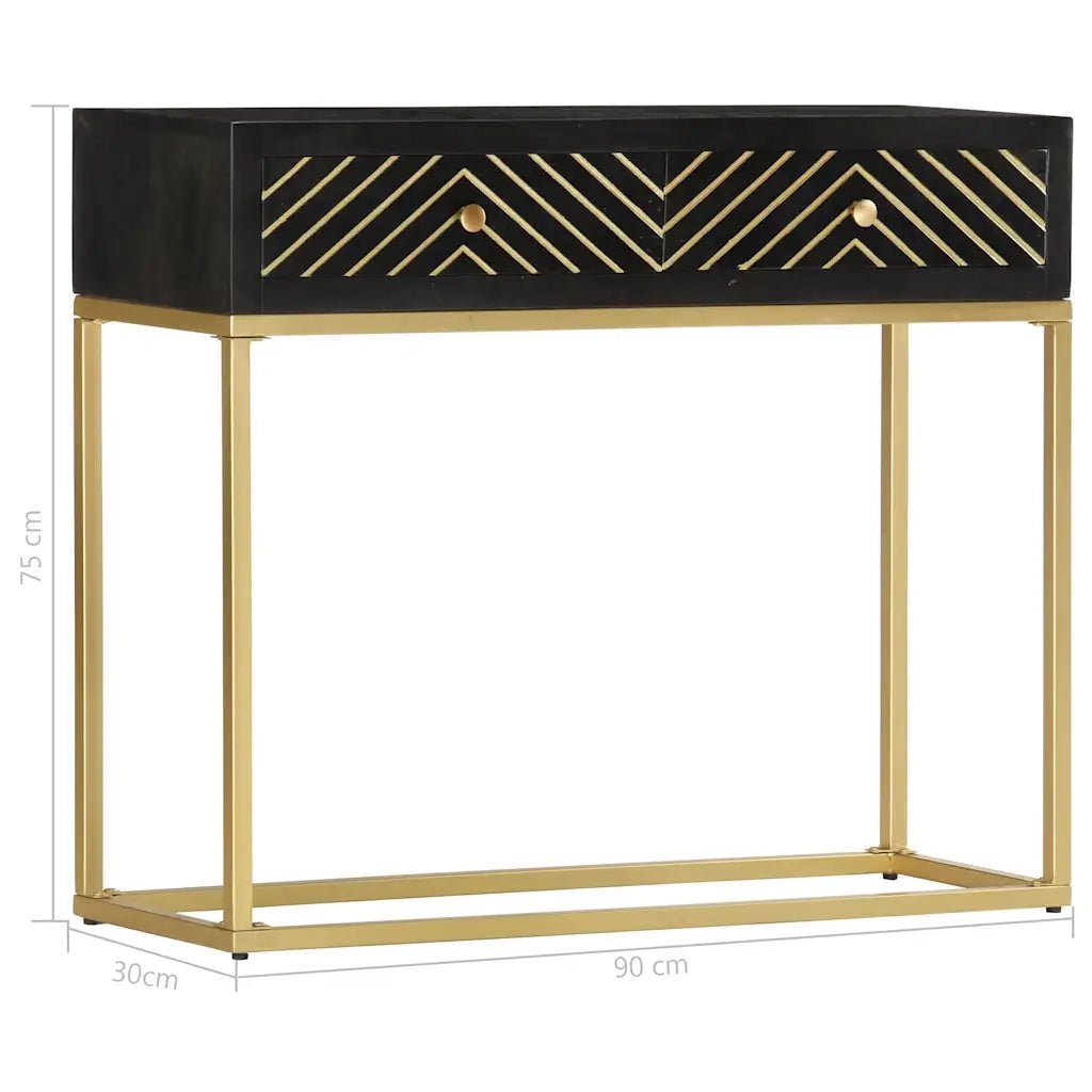 Tavolo Consolle Nero e Oro 90x30x75cm Legno Massello di Mango 286518