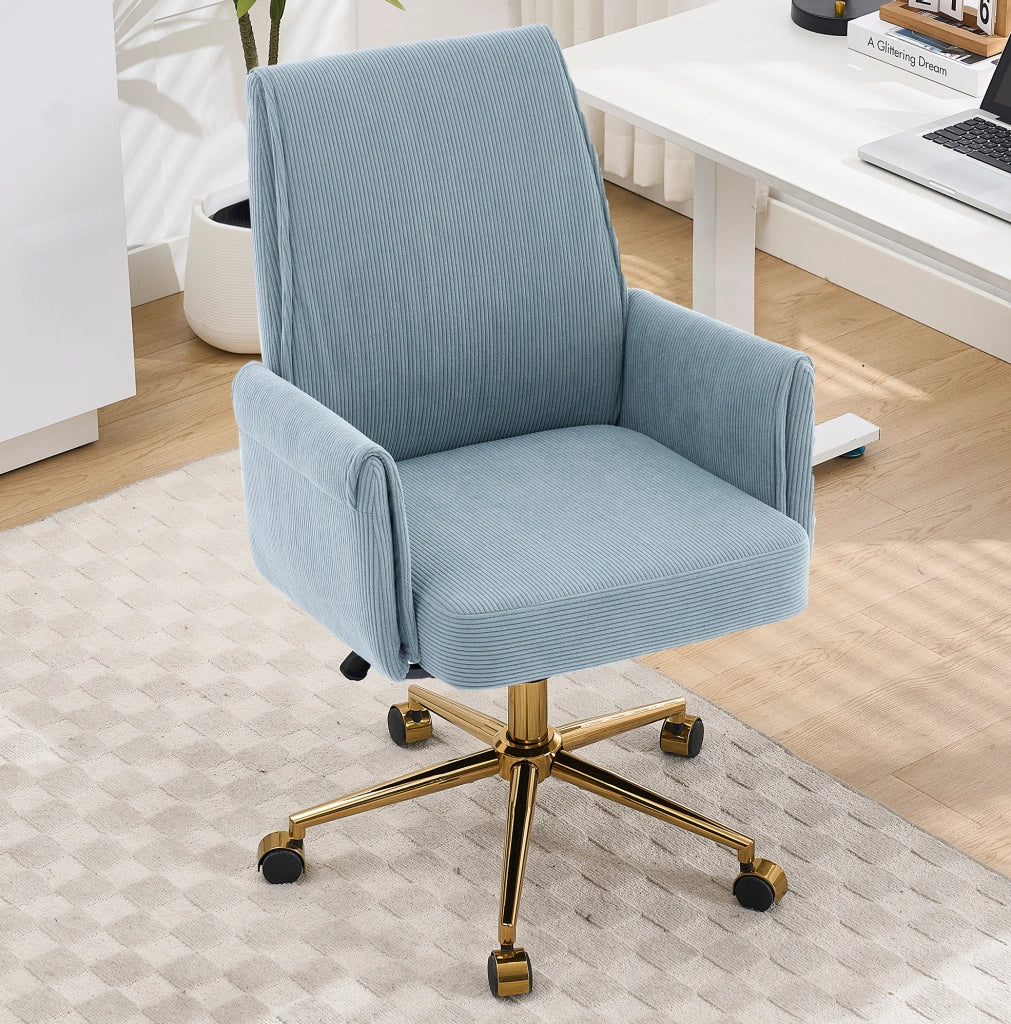 Sedia da ufficio ergonomica blu in velluto a coste