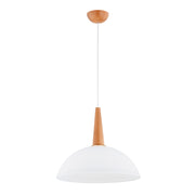 Lampada a sospensione GRAS Alfa legno chiaro cupola bianca E27