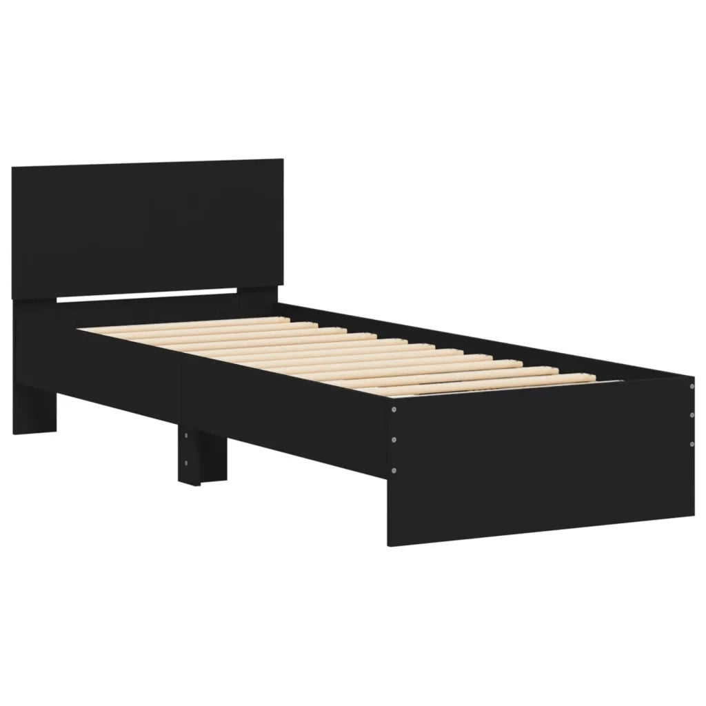 Giroletto con Testiera-Struttura letto con testiera Nero 90x200 cm in Legno Multistrato