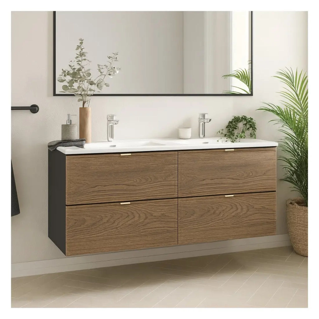 Set da bagno SAVIA: mobili sotto lavabo 120cm + doppio lavabo bianco da incasso