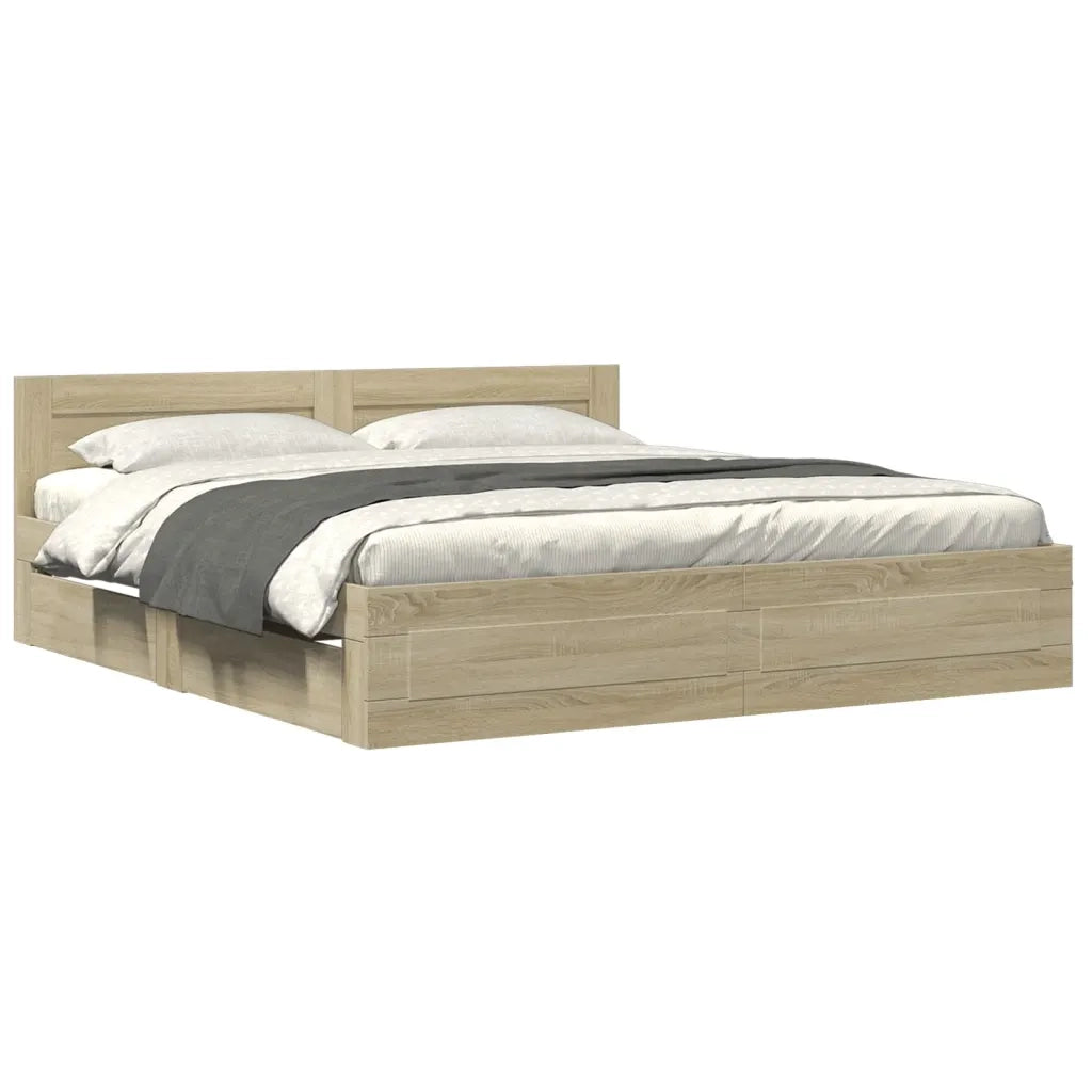 Letto matrimoniale | Letto per adulti | Giroletto Testiera Rovere Sonoma 180x200 cm Legno Multistrato
