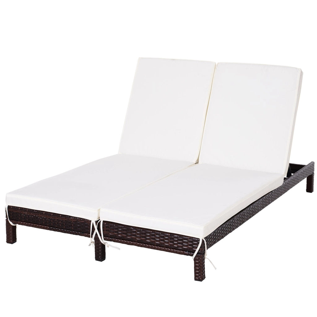EasyComfort Lettino Prendisole a 2 Posti, Sdraio in Acciaio e Rattan, Schienale Regolabile, 196 x 120 x 28cm Marrone e Bianco Crema