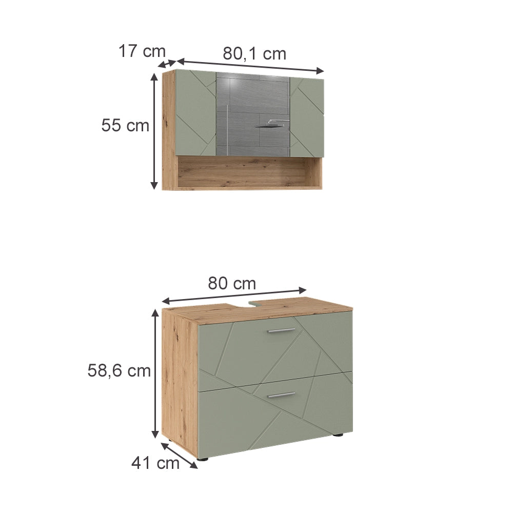 Vicco Set di mobili da bagno Verde salvia 2 parti