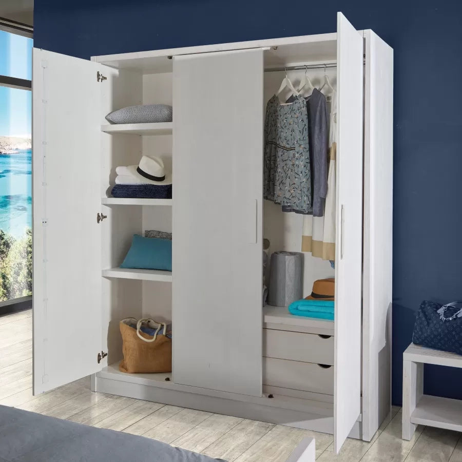 Armadio 3 ante shabby bianco legno massello di abete 180x55x220 - Mobili 2G