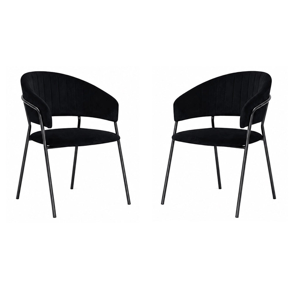 Sedie da sala da pranzo set da 2 Aurelia in velluto nero con gambe nere