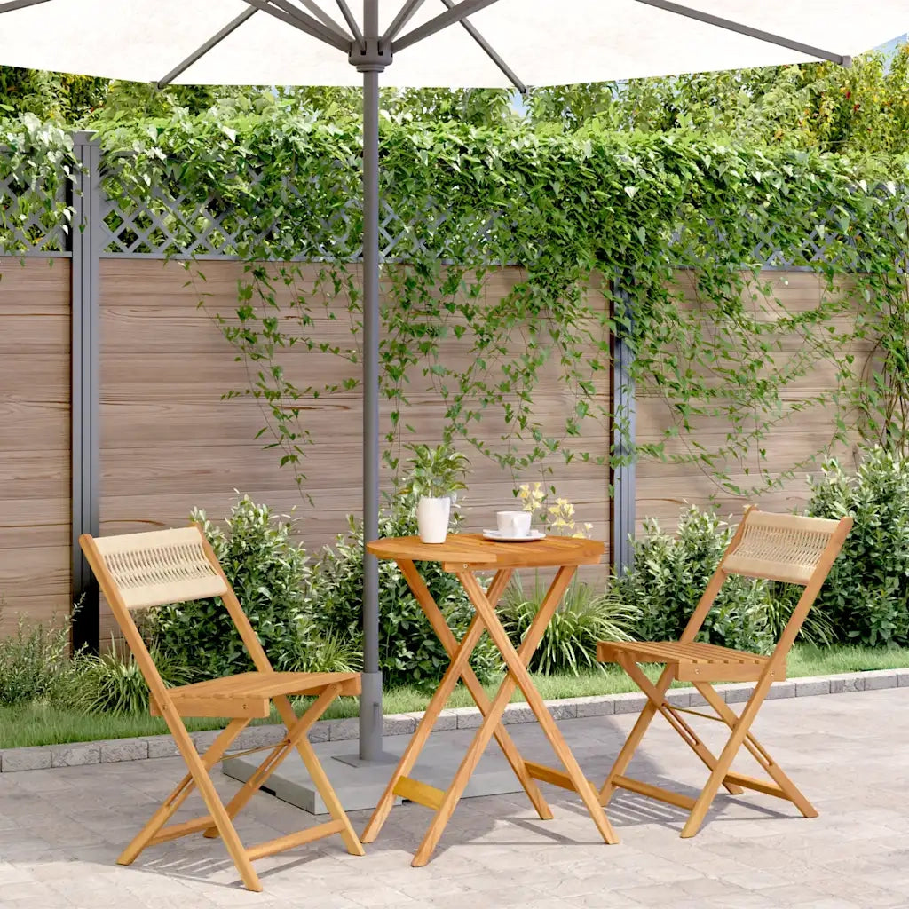 Set da Bistrot 3pz | Set Salotto da Giardino Beige in Polipropilene e Legno Massello