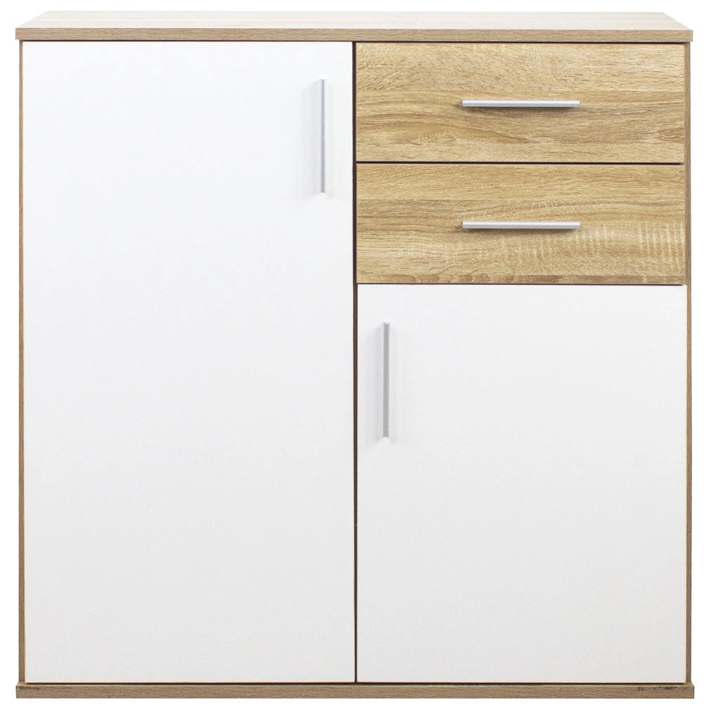 Mobile Cassettiera Moderna 2 Porte 2 Cassetti Design Minimal Bianco Quercia 80cm