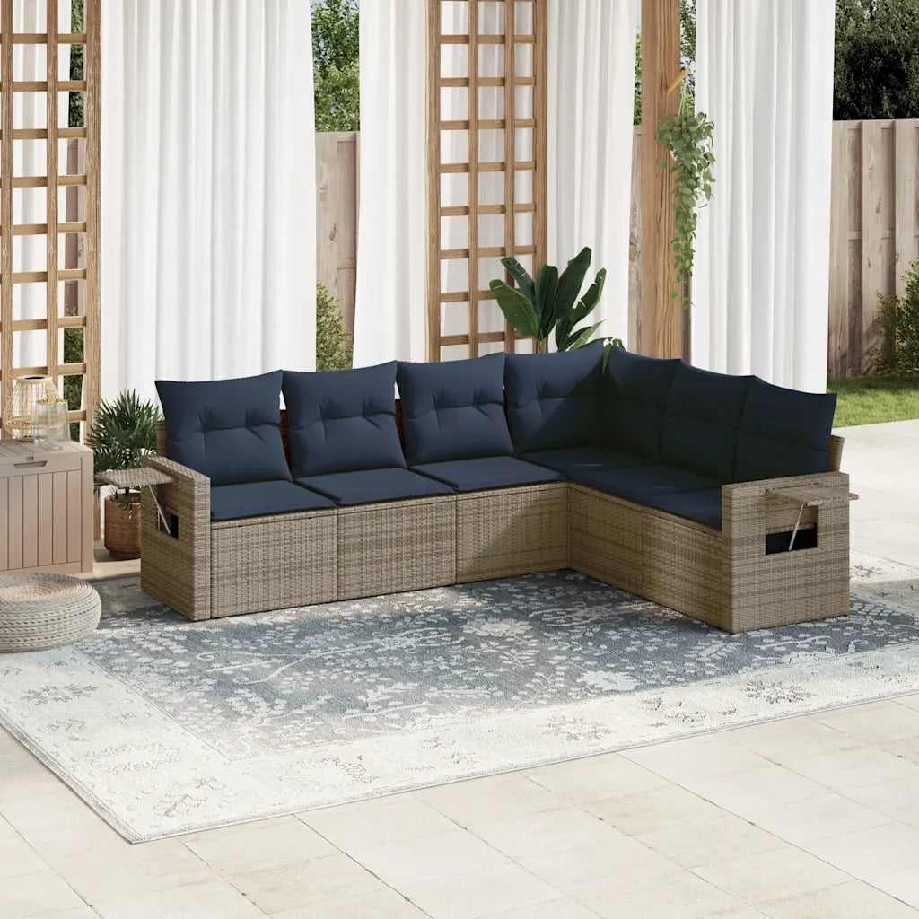 Set Divani da Giardino 6 pz con Cuscini Grigio in Polyrattan 3220210