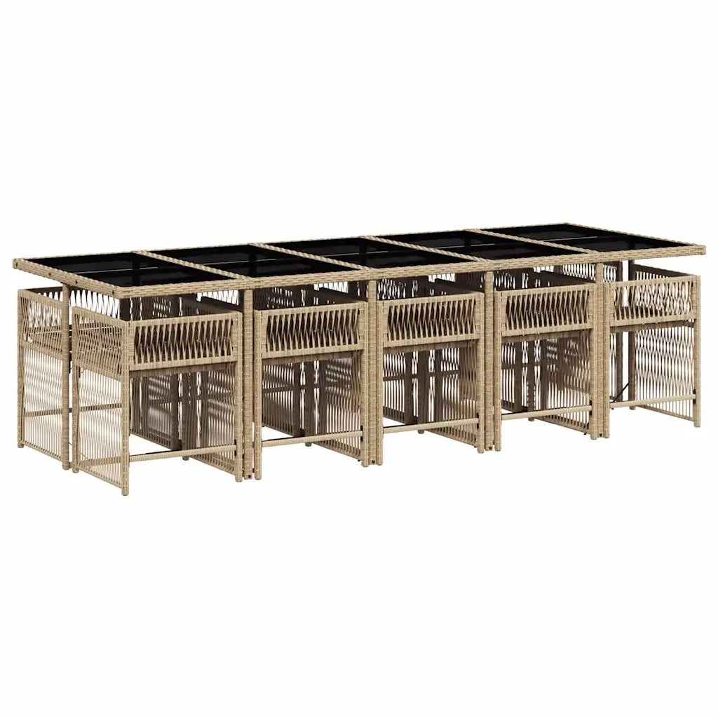 Set Pranzo da Giardino 11 pz con Cuscini Beige Misto Polyrattan