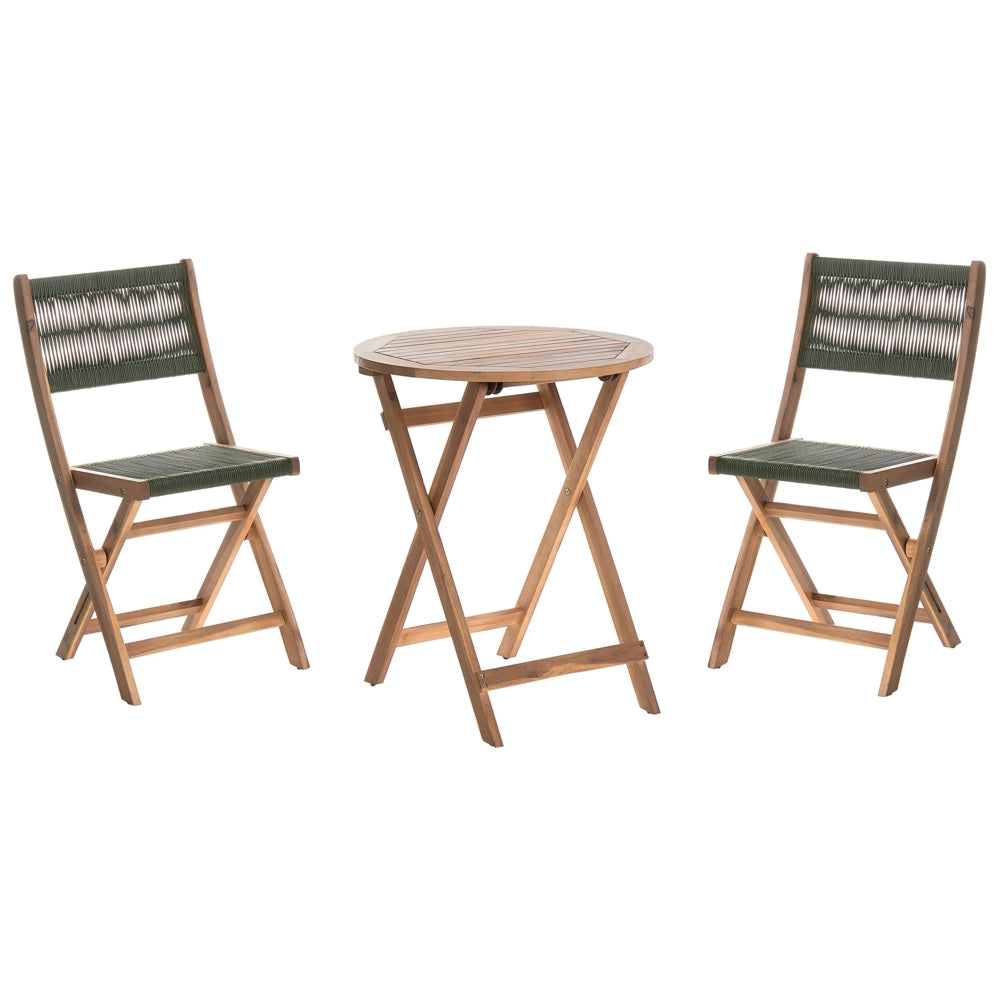 Set da bistrot 3 pezzi verde in legno d'acacia pieghevole a doghe Design moderno scandinavo