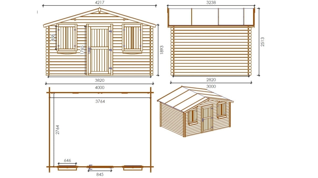 Casetta da giardino in legno - 12m2 - 4x3m - 28mm - colore: naturale - DOM337 - ALTANKA
