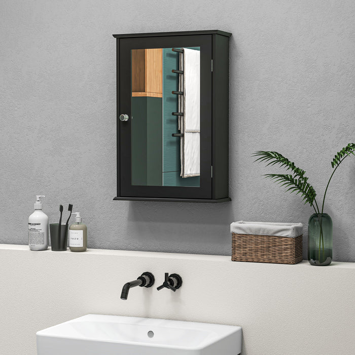 Mobile da Bagno Pensile con Specchio e Anta a Chiusura Magnetica 41x14x60 cm Nero