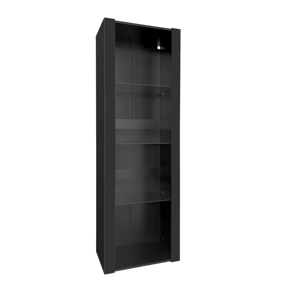 Vetrina nera lucida con LED, 3 ripiani in vetro, 55x38x166 cm