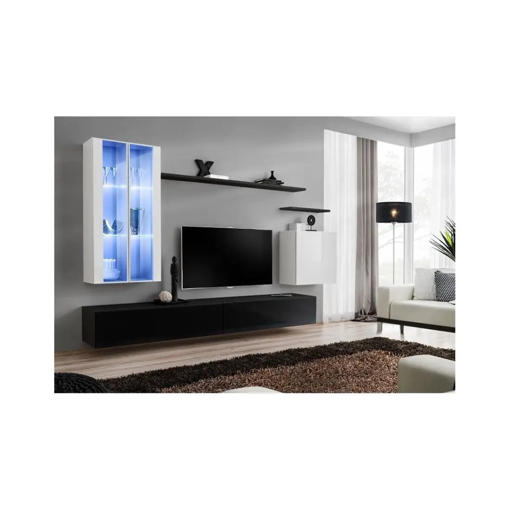 Mobile da soggiorno da parete SWITCH XII design, colore nero e bianco lucido.