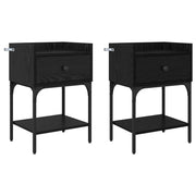 Set di 2 Comodini | Armadio da Notte | Mobiletto da notte Rovere Nero 40 x 29 x 60 cm Legno multistrato