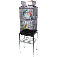 Gabbia Voliera per Uccelli Nera per Pappagalli con Tetto Apribile 46x35x148 cm
