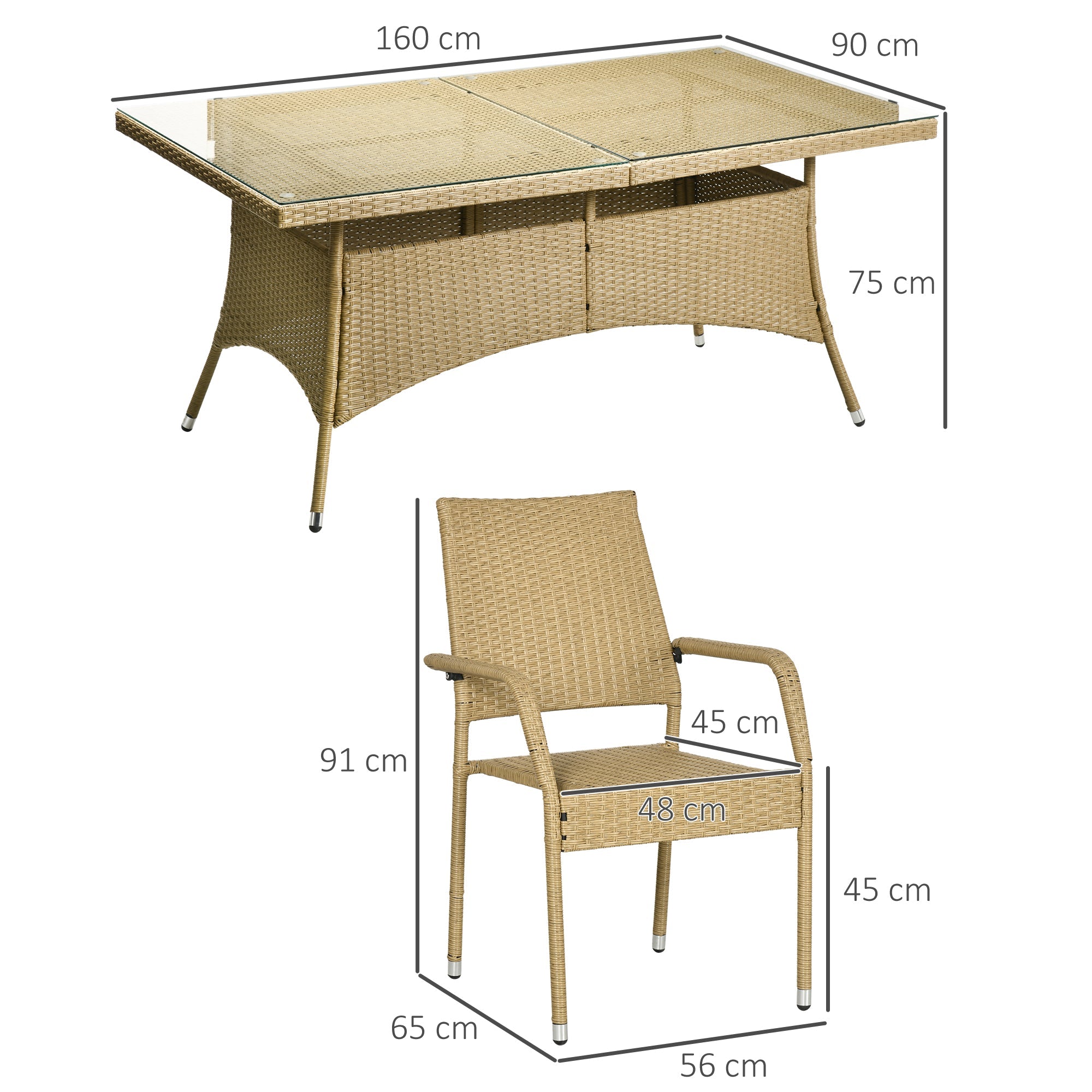 Set Tavolo e 6 Sedie da Giardino in in Rattan Sabbia e Beige