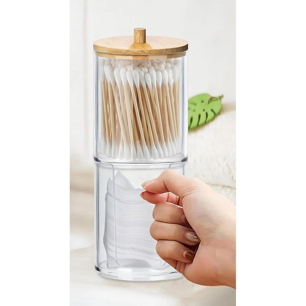 Trade Shop - Organizer 2 Piani Porta Cotton Fioc Dischetti Struccanti Trasparente Coperchio Legno 10823 -