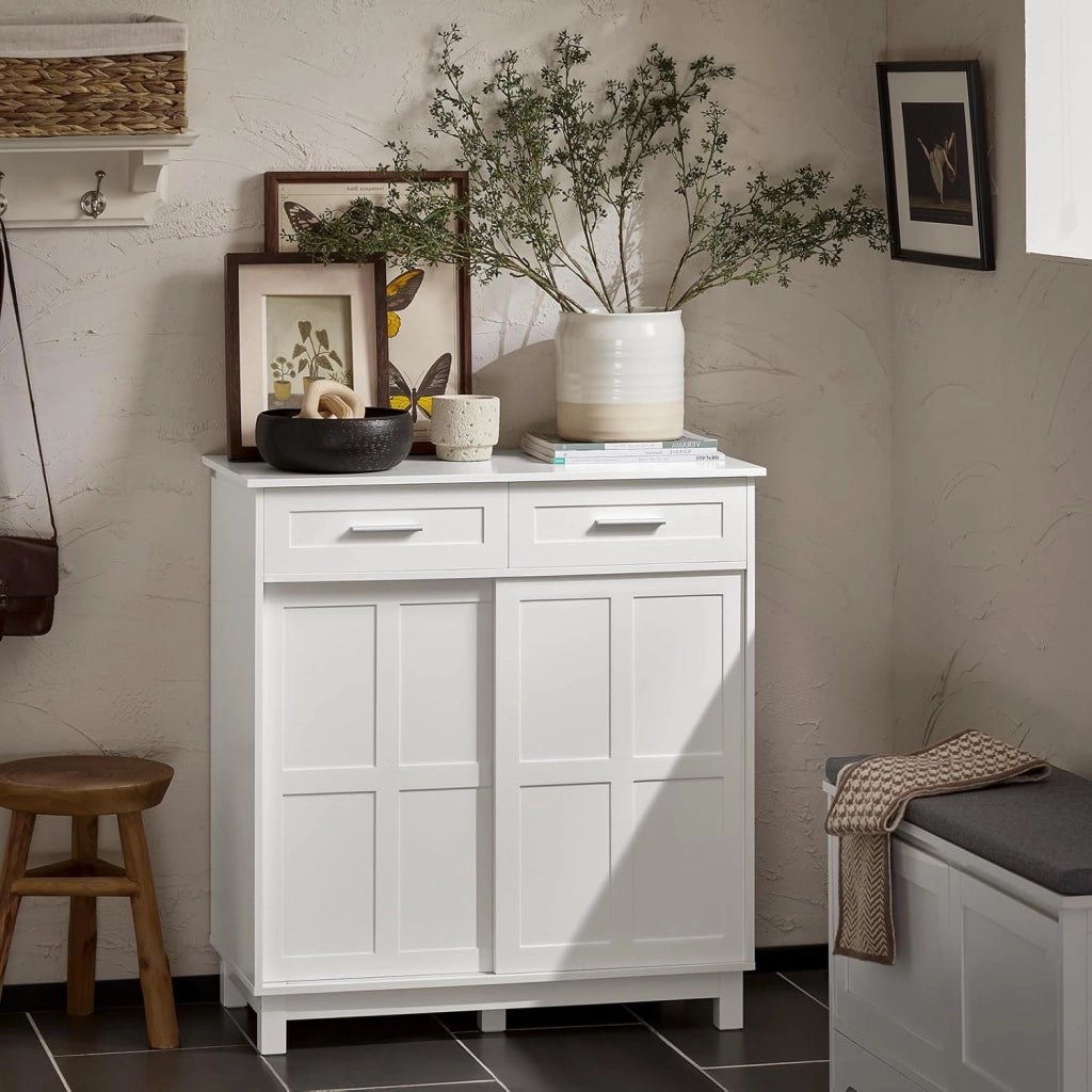 Credenza con ante scorrevoli, Mobile da cucina, Armadio da soggiorno, Buffet Bianco 80x40x85cm FSB84-W