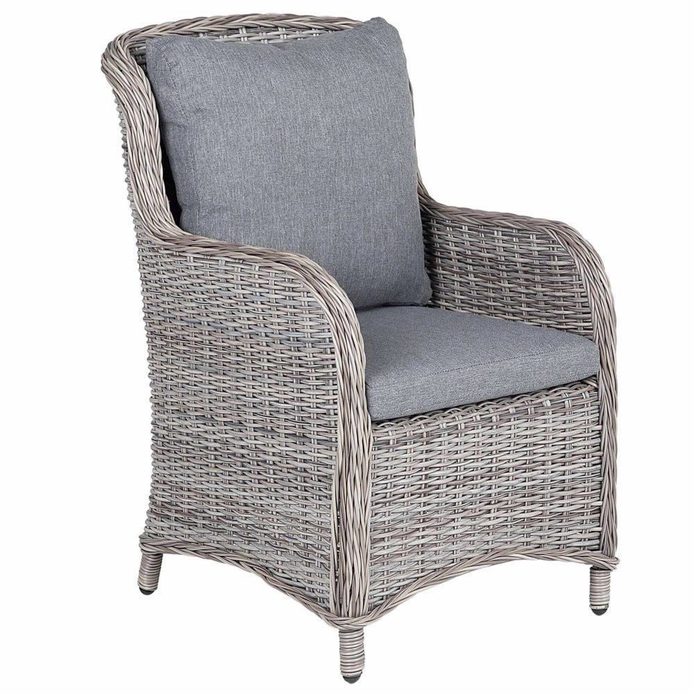 Set da pranzo da giardino Tavolo da 6 posti in rattan sintetico grigio e 6 sedie con cuscini grigi