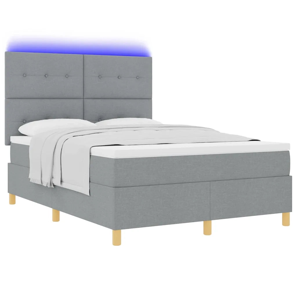 Letto a Sorgente LED Grigio chiaro 160 x 200 cm Tessuto