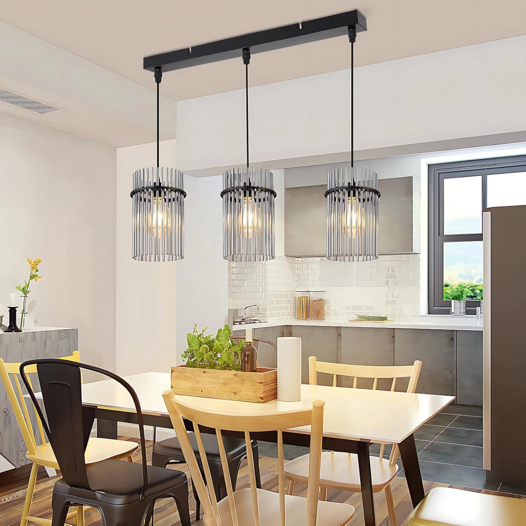Lampada a sospensione ZMH vintage a 3 fiamme in vetro nero E27 (senza lampadina)