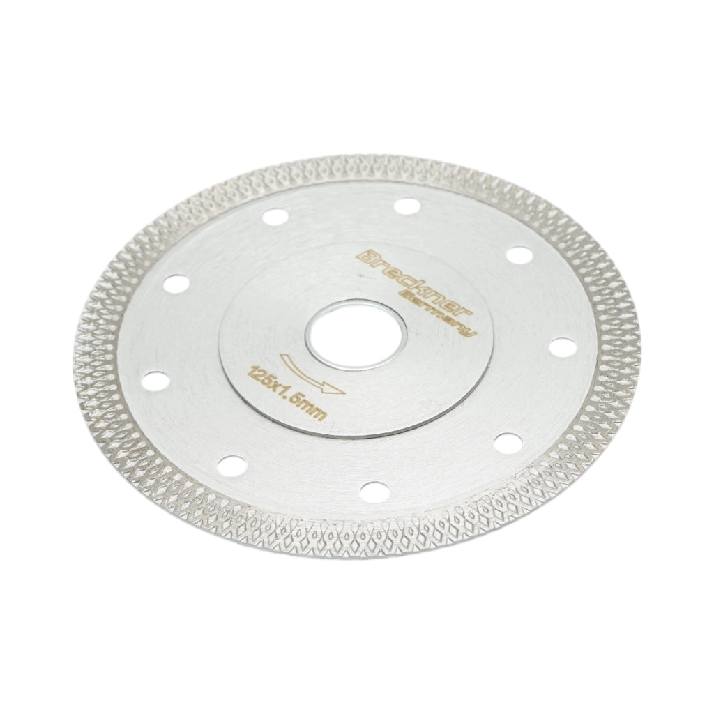 Disco diamantato turbo continuo 125 × 1,5 × 22,23 mm, taglio a umido/secco per ceramica dura, gres porcellanato, piastrelle. Breckner Germany