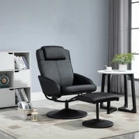 Poltrona Relax Reclinabile con Pouf Poggiapiedi Abbinato e Rivestimento in Finta pelle, Nero
