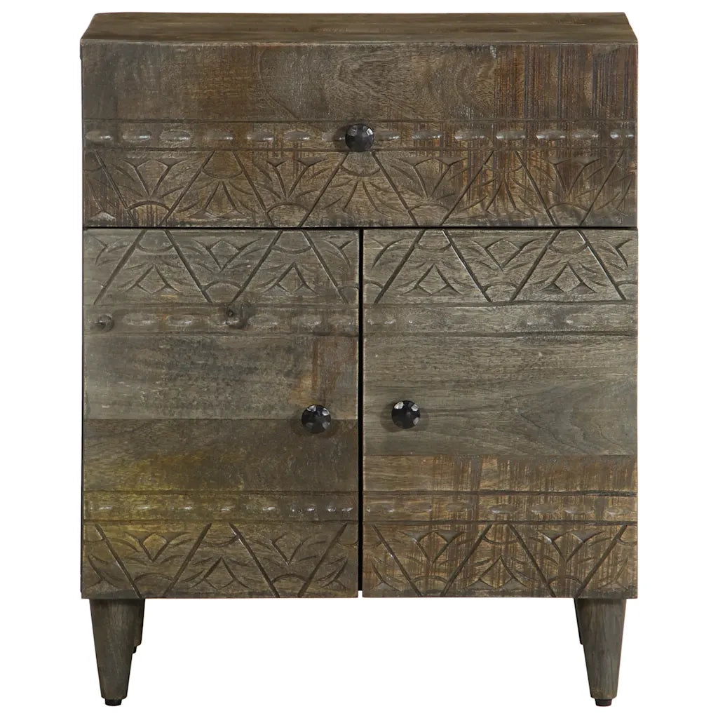 Comodino-Tavolino da notte Grigio Chiaro 50x33x60 cm in Legno Massello di Mango 286389