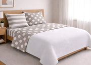 Completo Lenzuola Letto In 100% Cotone Made Italy Disegno Pois - Matrimoniale - Beige