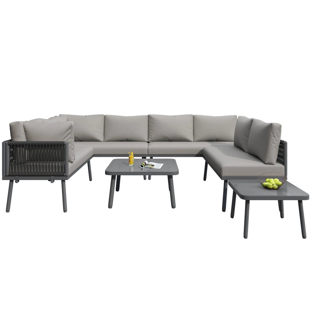 Set Divano da Giardino ad U 8 Posti con 2 Tavolini e Cuscini ¨C Xylo ¨C Ferro/Antracite