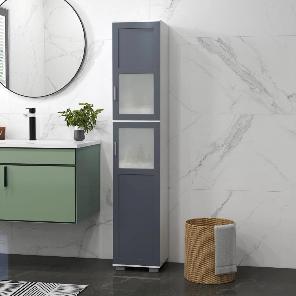 Colonna bagno con 2 ante vetro temperato e ripiani regolabili ¨C Xylo ¨C Bianco e grigio 37x35x190 cm