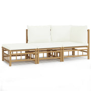 Set Salotto da Giardino 3pz | Set di Mobili da Esterno con Cuscini Bianco Crema in Bamb¨´