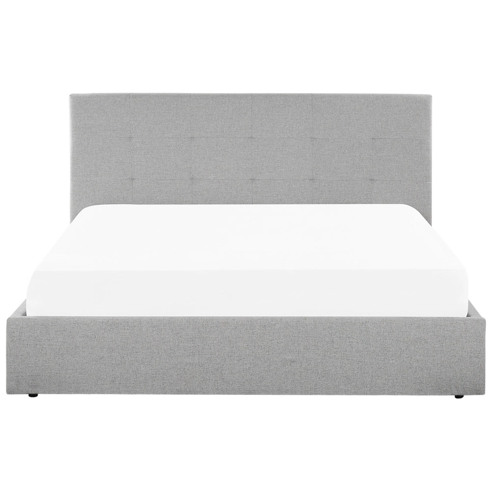 Letto matrimoniale con contenitore portaoggetti e testiera imbottita 140x200 cm in tessuto grigio