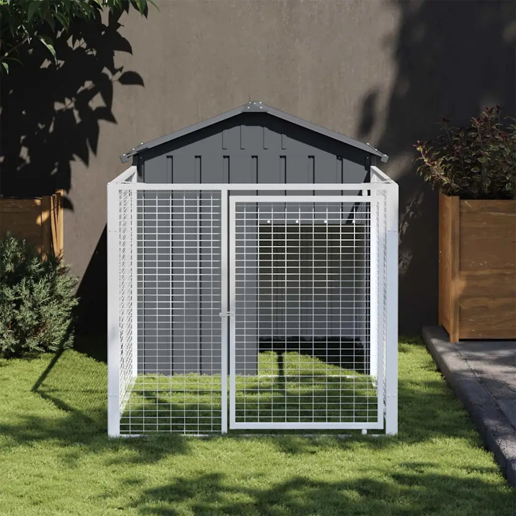 Casetta Cani con Corsa Antracite 117x201x123 cm Acciaio Zincatocod mxl 94317