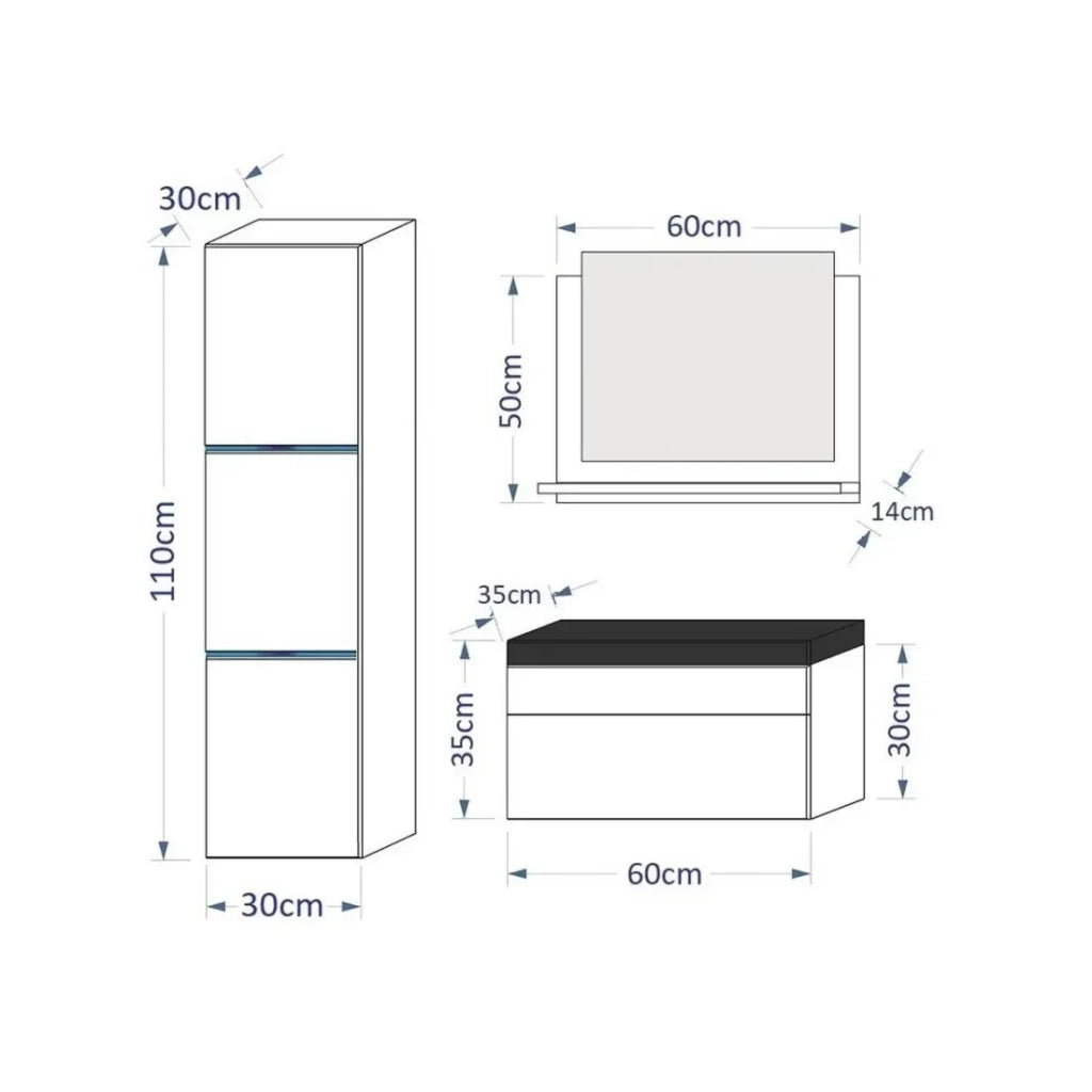 Set completo di mobili da bagno bianchi collezione RAVEN.