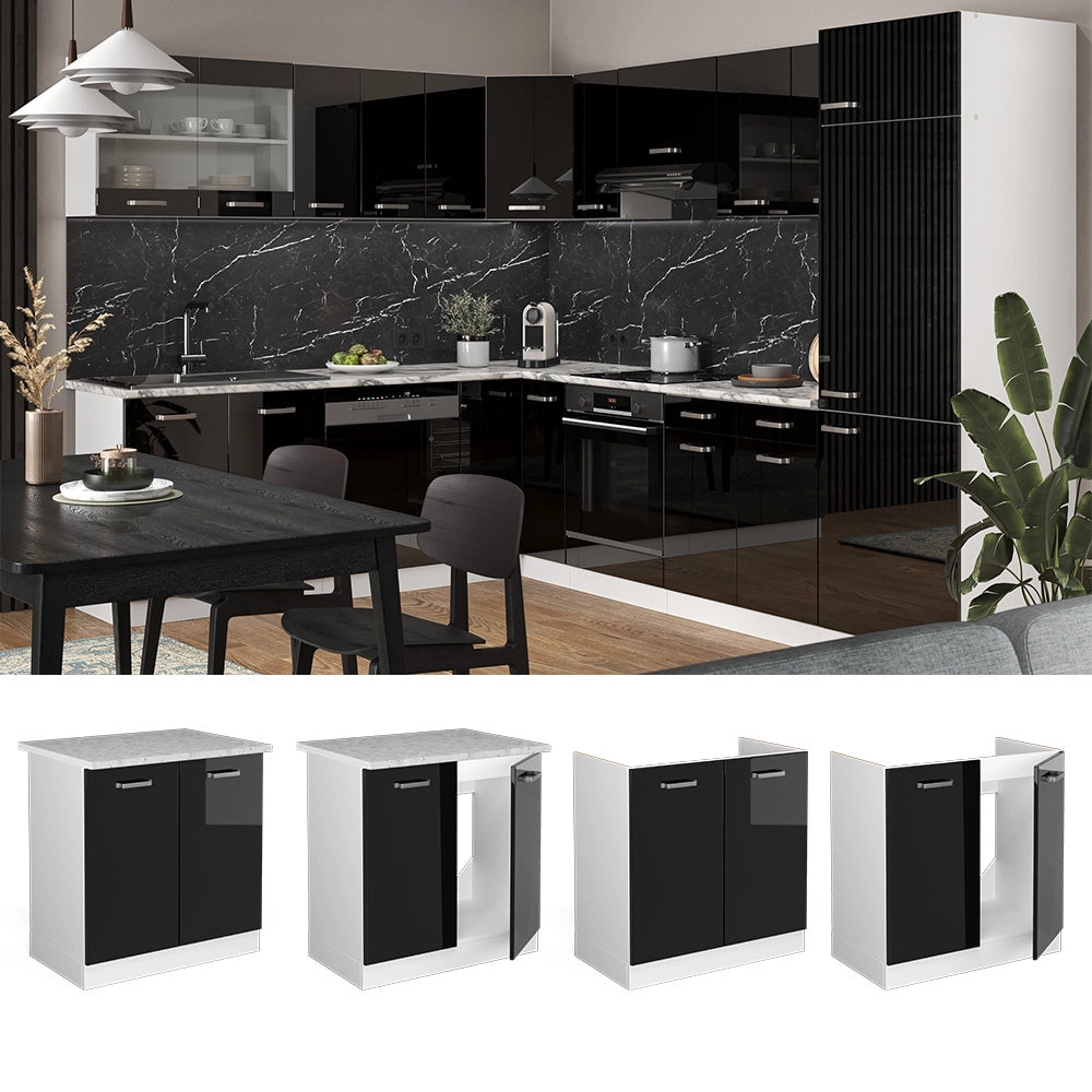 Vicco Mobile lavello cucina Nero lucido 80 cm , PL Rovere