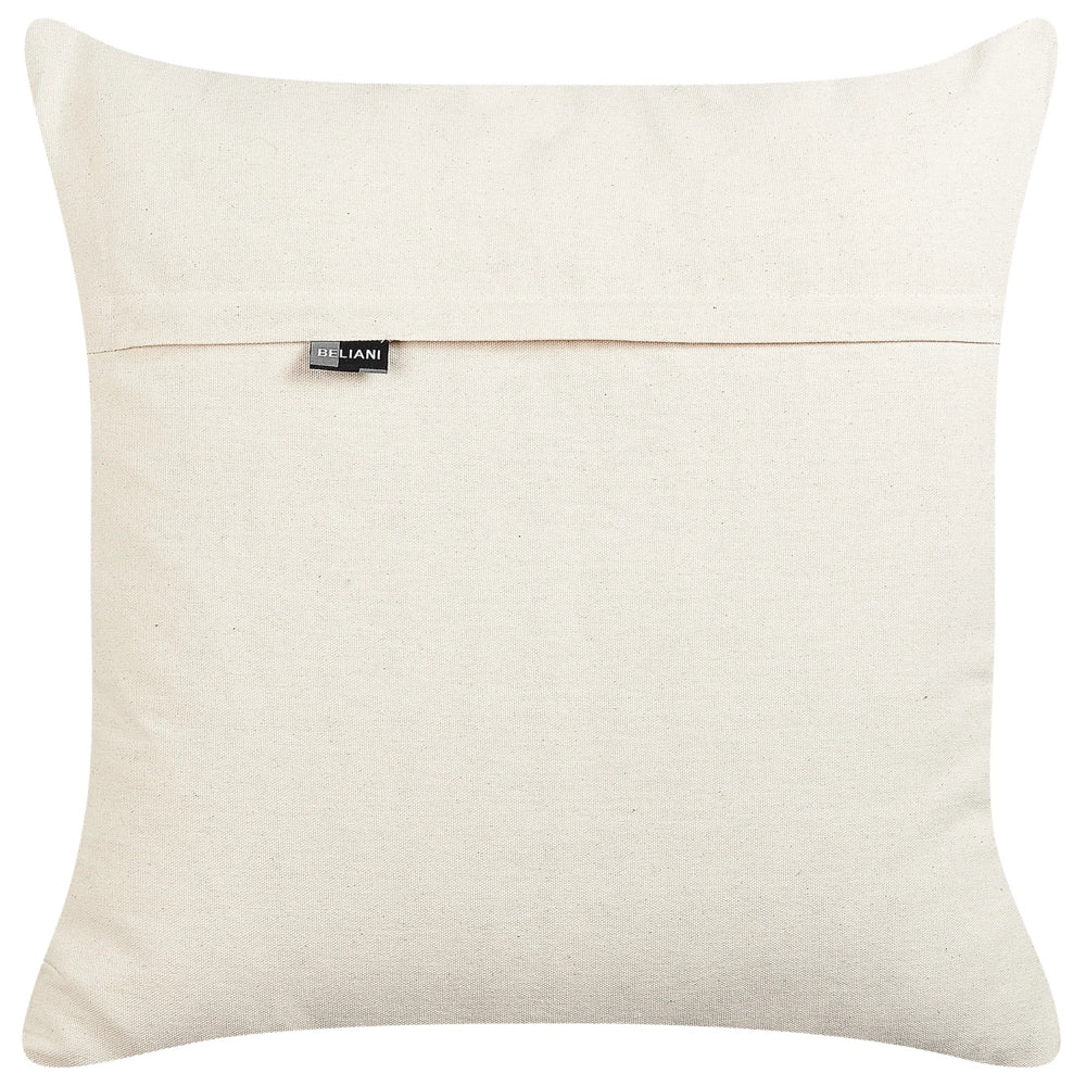 Cuscino decorativo in cotone beige e nero 50 x 50 cm motivo geometrico sfoderabile fatto a mano con imbottitura