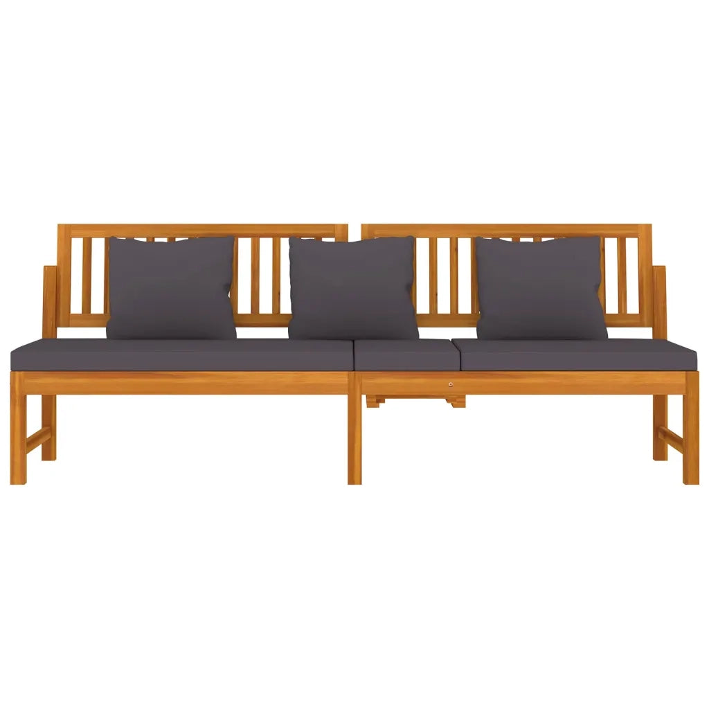Dormeuse con Cuscino Grigio 200x60x75cm Legno Massello Acacia 312145