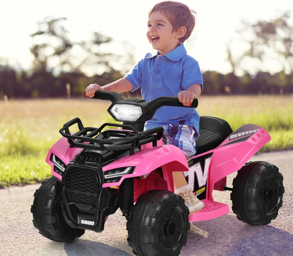 Quad Elettrico per Bambini, Auto Elettrica Cavalcabile con luce LED Musica e Box Anteriore, Mini Quad Regalo per Bambini 18-36 Mesi (Rosa)