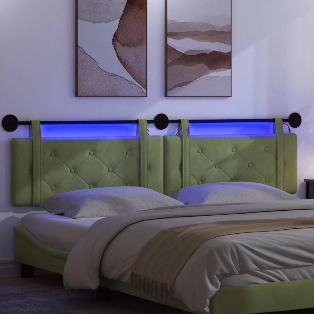 Testiera | Testata sospesa Con luce LED Verde chiaro Velluto