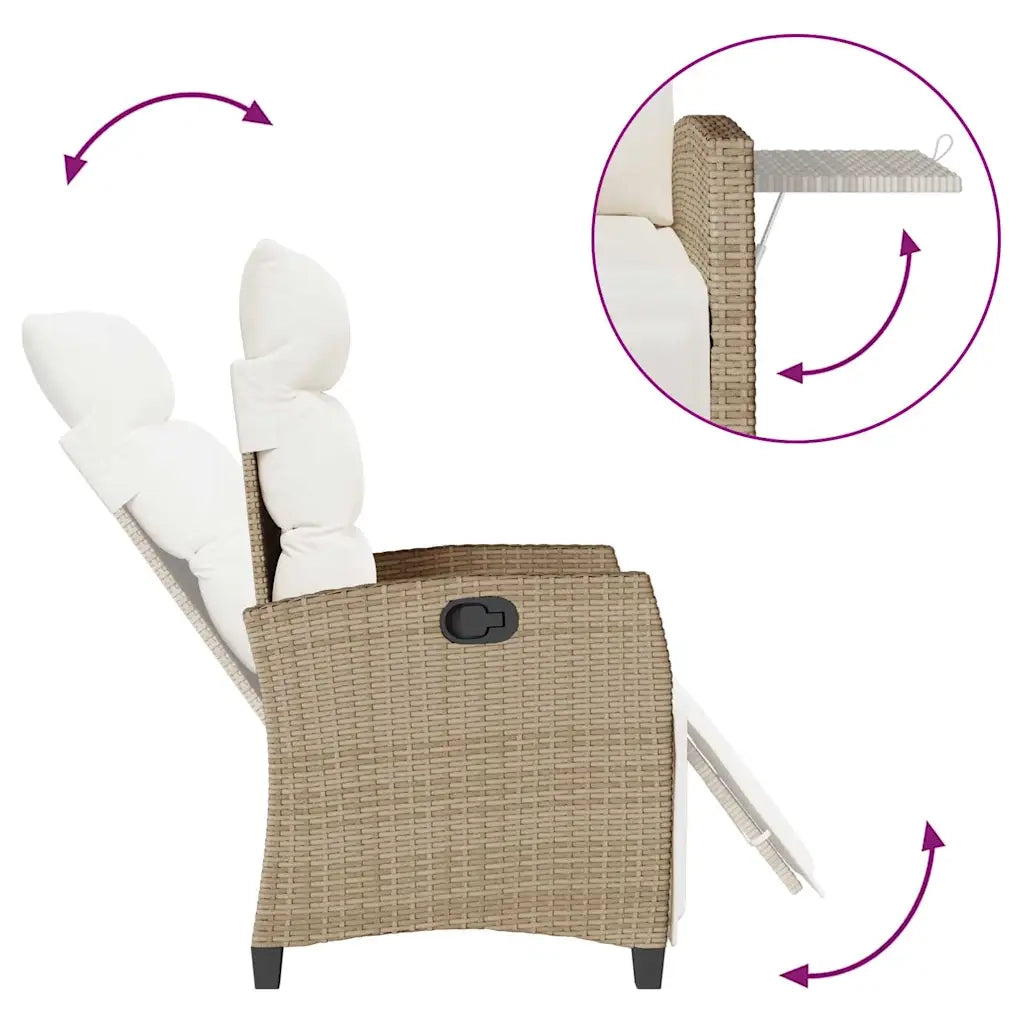 Sedia Reclinabile da Giardino | Sedie da Esterno con Tavolino Beige Polyrattan