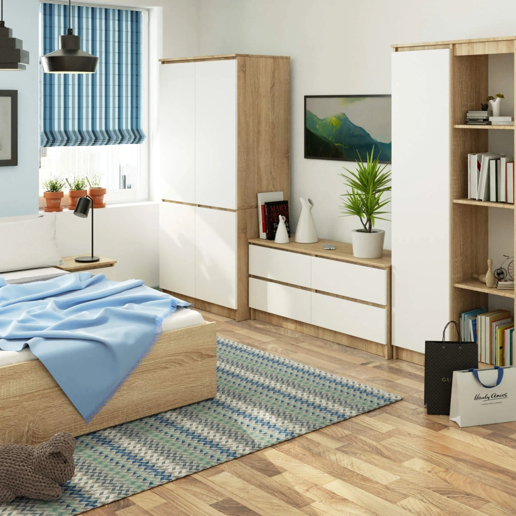 Armadio AKORD S90 4 ante Sonoma Quercia inserto frontale Bianco 90x51x180 cm