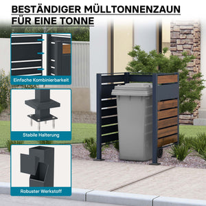 Copri bidone della spazzatura per un cassonetto da 60-240l, copribidoni da esterno in acciaio antracite ed effetto legno, porta bidoni immondizia