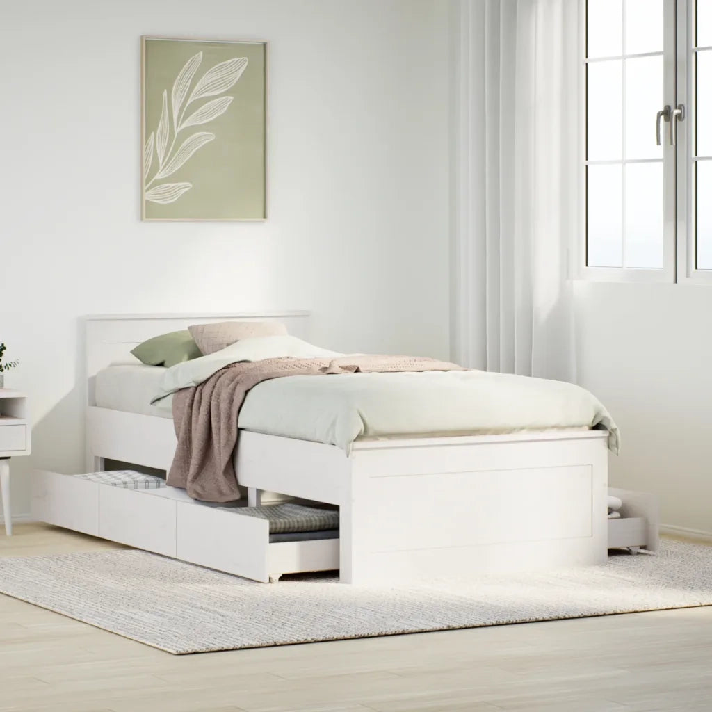 Letto singolo | Letto per adulti | Giroletto senza Materasso con Testiera Bianco 90x200 cm Pino