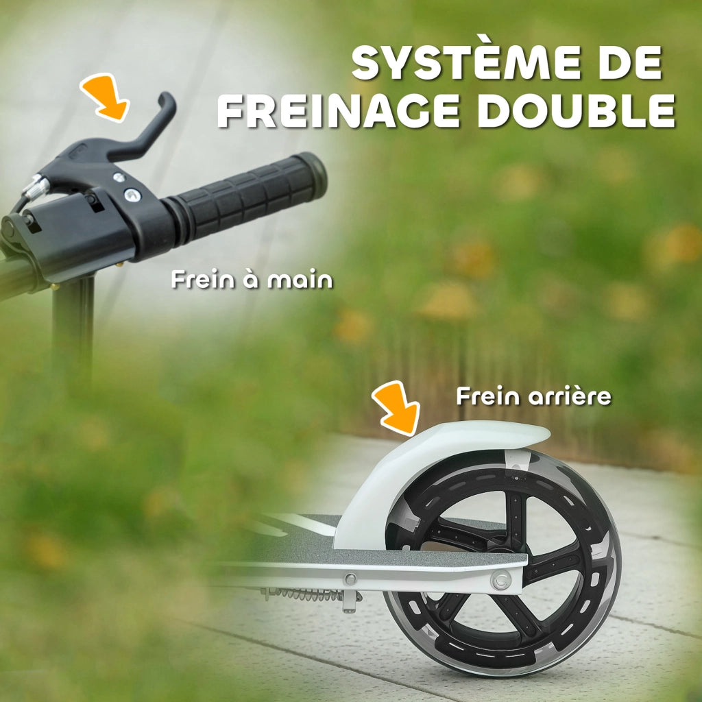 Monopattino pieghevole per bambini 3-8 anni ¨C Xylo ¨C ruote LED luminose, 4 altezze regolabili, bianco