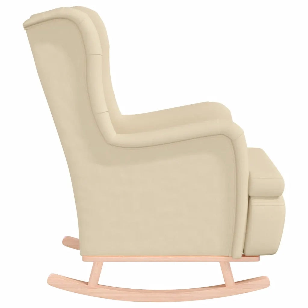 Poltrona Gambe a Dondolo in Legno di Hevea Crema in Tessuto 329414